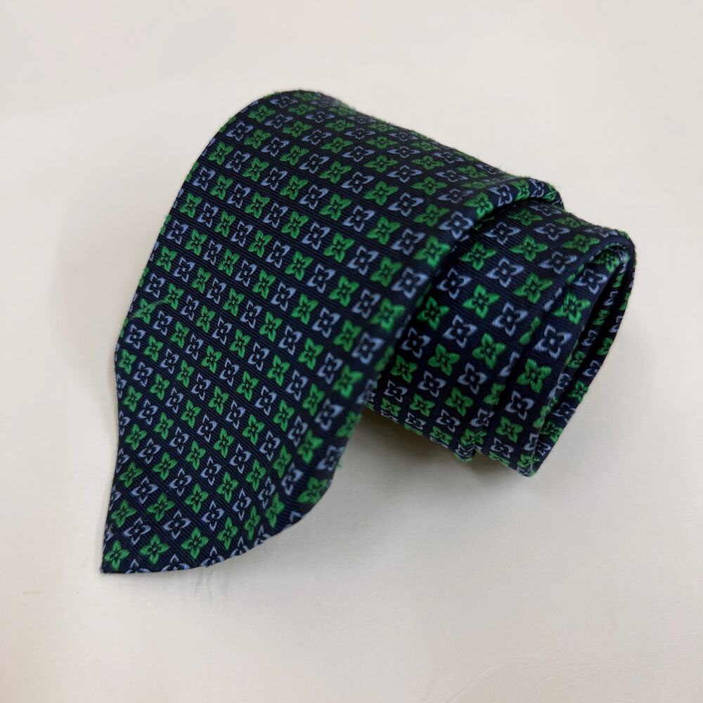 Brooks Brothers 346 Silk Tie Navy Green Blue Floral Neat Made in USA 3.25 in